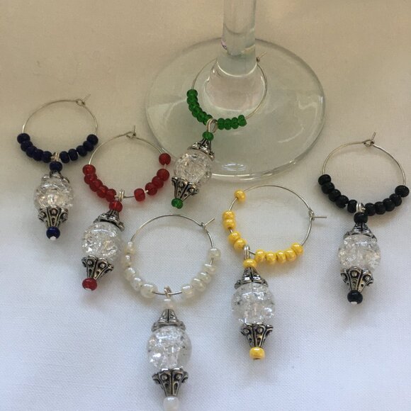 Wine Glass markers - 6 Drink Markers with Charms - Picture 2 of 5